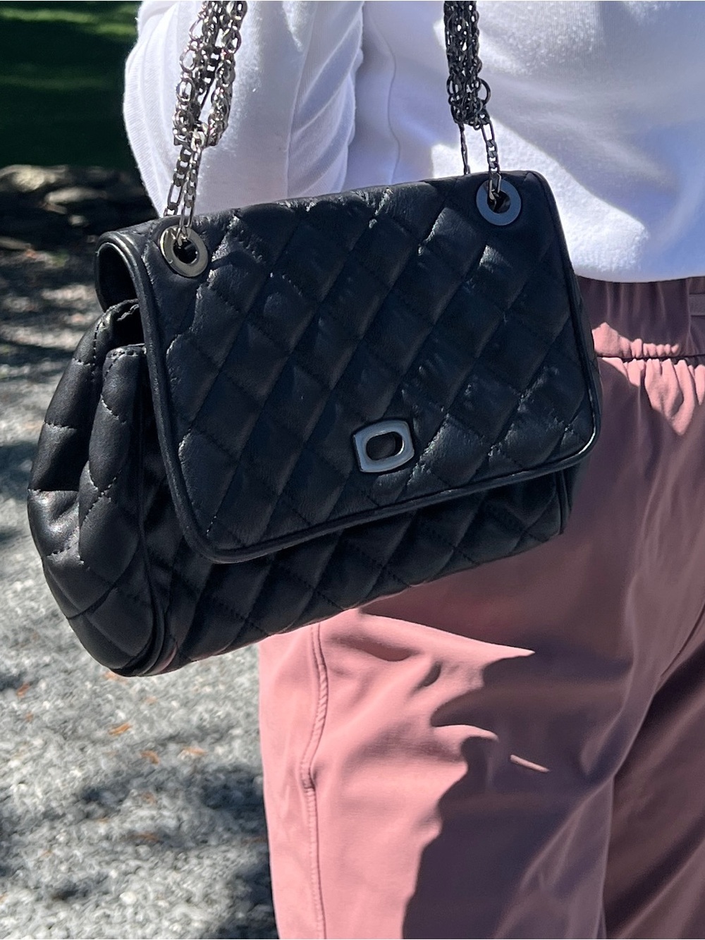 Ann Taylor Quilted Chain-Handle Satchel - Black